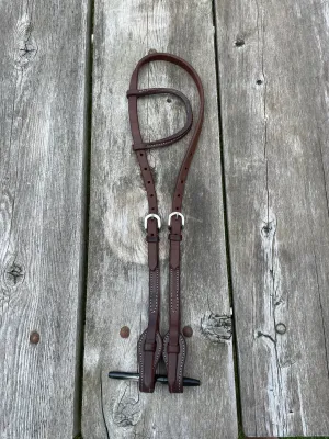Oiled leather one ear headstall with quick change bit loops