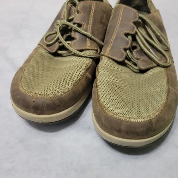 Olukai Shoes Men Size 10.5 Makia Lace Brown Leather Slip-On Mesh Comfort Sneaker