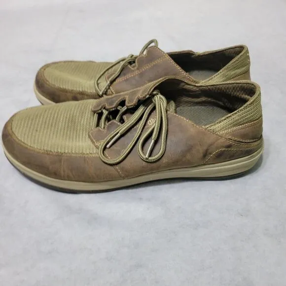 Olukai Shoes Men Size 10.5 Makia Lace Brown Leather Slip-On Mesh Comfort Sneaker