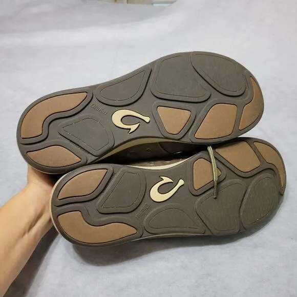 Olukai Shoes Men Size 10.5 Makia Lace Brown Leather Slip-On Mesh Comfort Sneaker