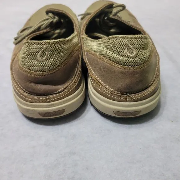 Olukai Shoes Men Size 10.5 Makia Lace Brown Leather Slip-On Mesh Comfort Sneaker