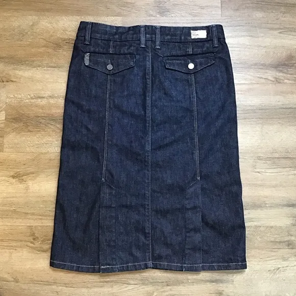 Paige Jean Skirt Size 27 Fairfax Denim Knee Length Kick Front Pockets Da…
