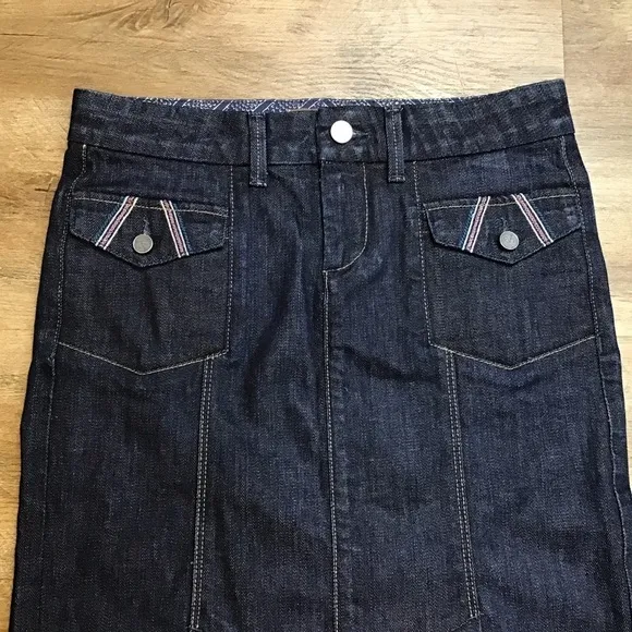 Paige Jean Skirt Size 27 Fairfax Denim Knee Length Kick Front Pockets Da…