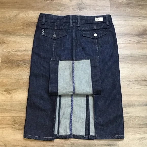 Paige Jean Skirt Size 27 Fairfax Denim Knee Length Kick Front Pockets Da…