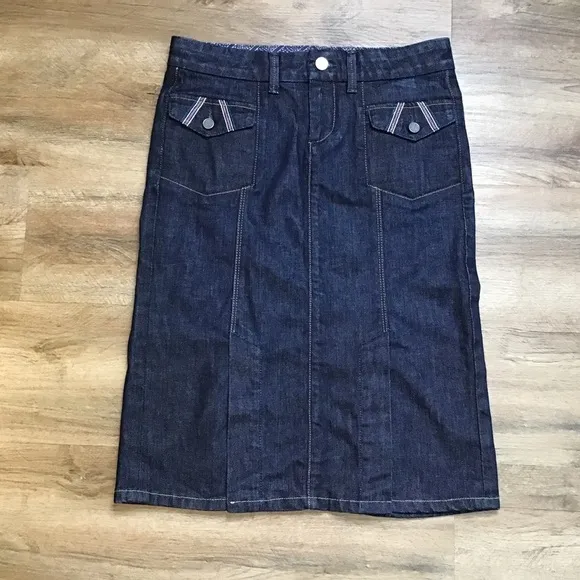 Paige Jean Skirt Size 27 Fairfax Denim Knee Length Kick Front Pockets Da…