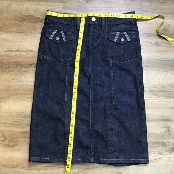 Paige Jean Skirt Size 27 Fairfax Denim Knee Length Kick Front Pockets Da…