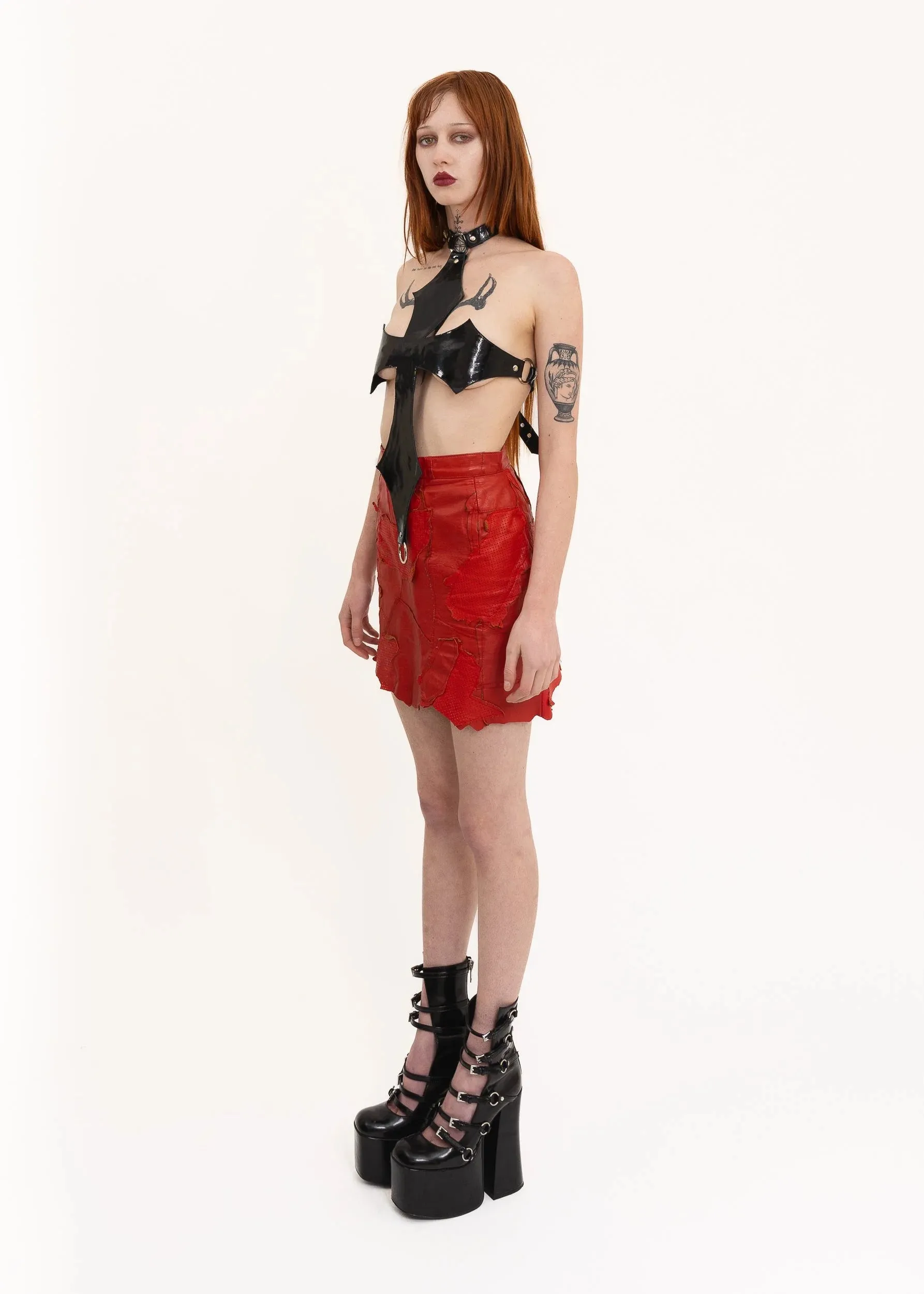 Patent Leather Cross Halter Top