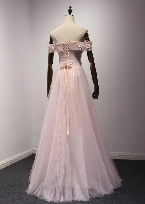 Pink Off Shoulder Tulle Party Dress, Prom Dress , Formal Dress, Evening Gowns