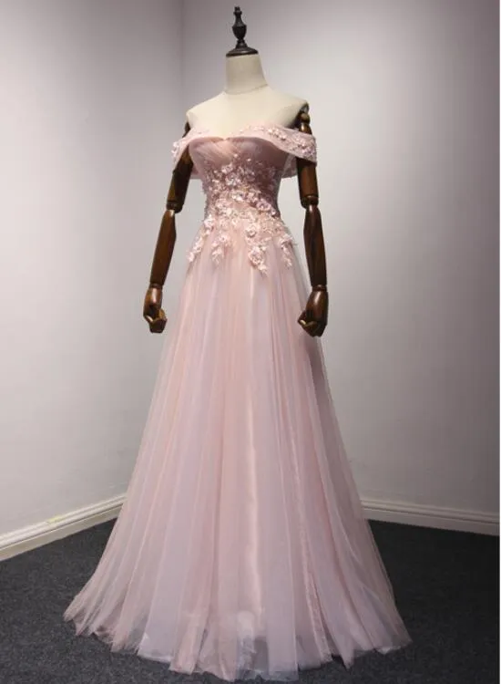Pink Off Shoulder Tulle Party Dress, Prom Dress , Formal Dress, Evening Gowns