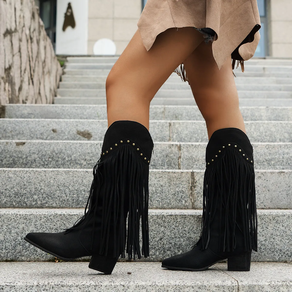 Pointed Toe Chunky Heel High Tube All-matching Women's Boots