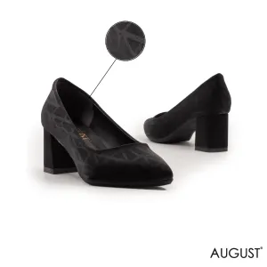 POINTED-TOE,BLOCK HEELS PUMP WITH PRINT DETAIL