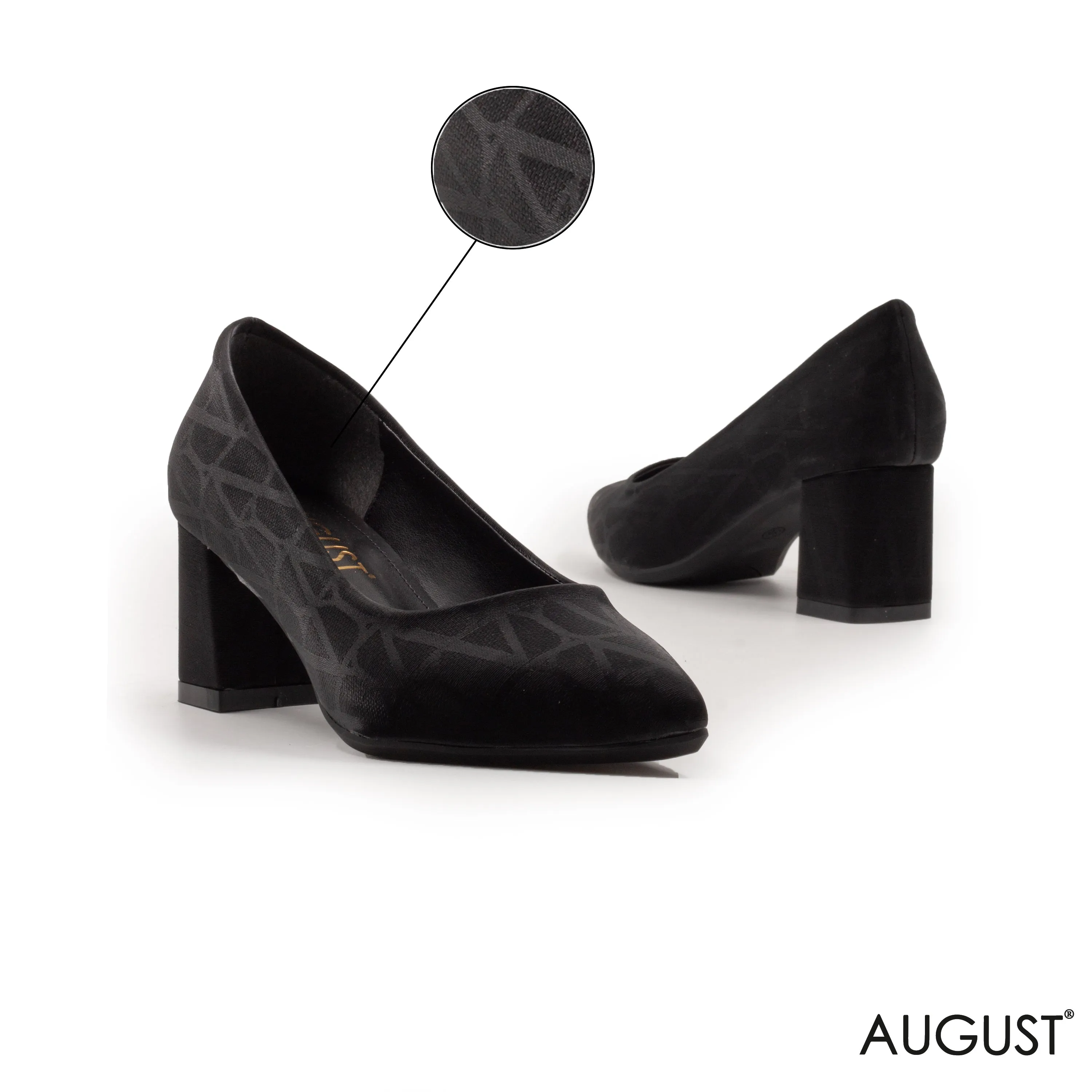 POINTED-TOE,BLOCK HEELS PUMP WITH PRINT DETAIL