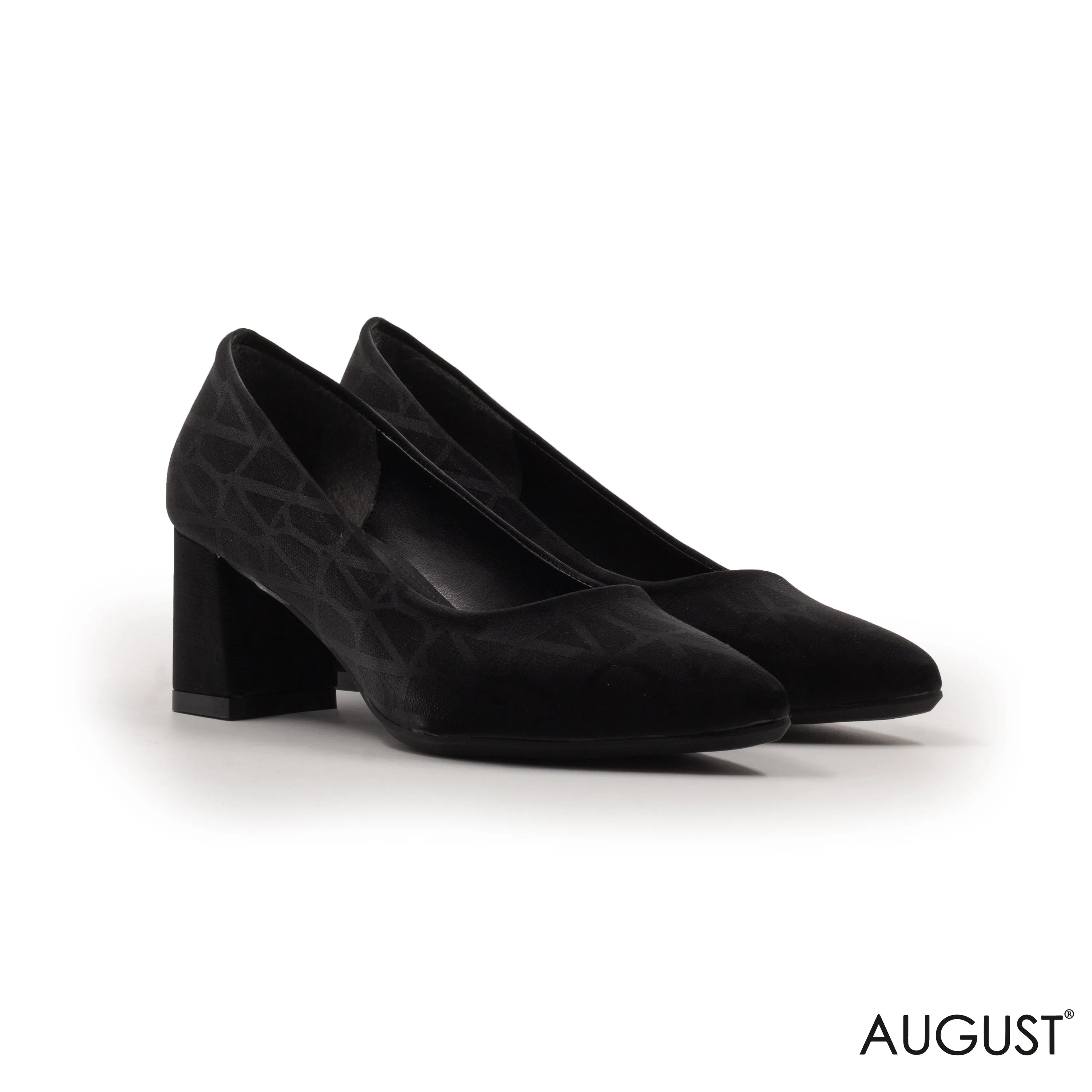 POINTED-TOE,BLOCK HEELS PUMP WITH PRINT DETAIL