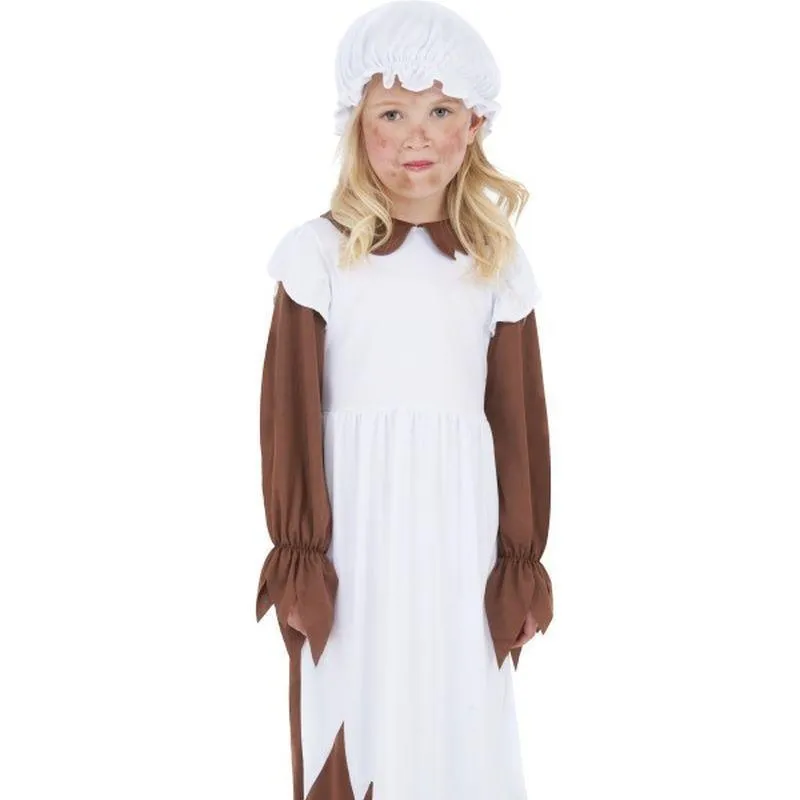 Poor Victorian Costume Kids Brown Dress White Apron Hat