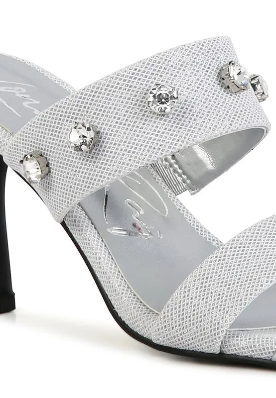 Queen Diamante Embellished Glitter High Heel Sandals