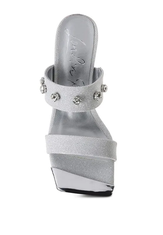 Queen Diamante Embellished Glitter High Heel Sandals