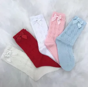 RED OPEN KNIT KNEE HIGH