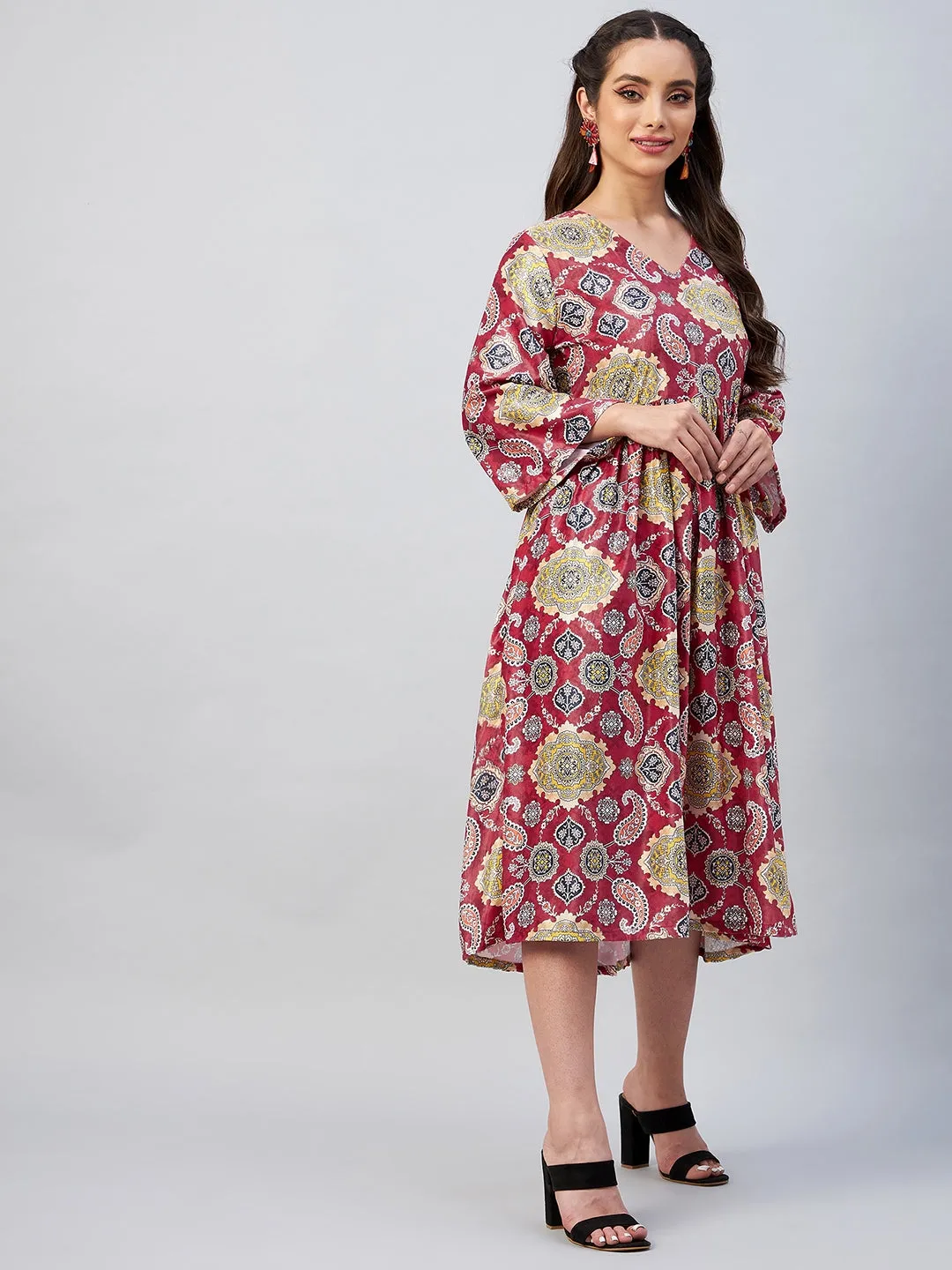 Red Printed Velvet Dress