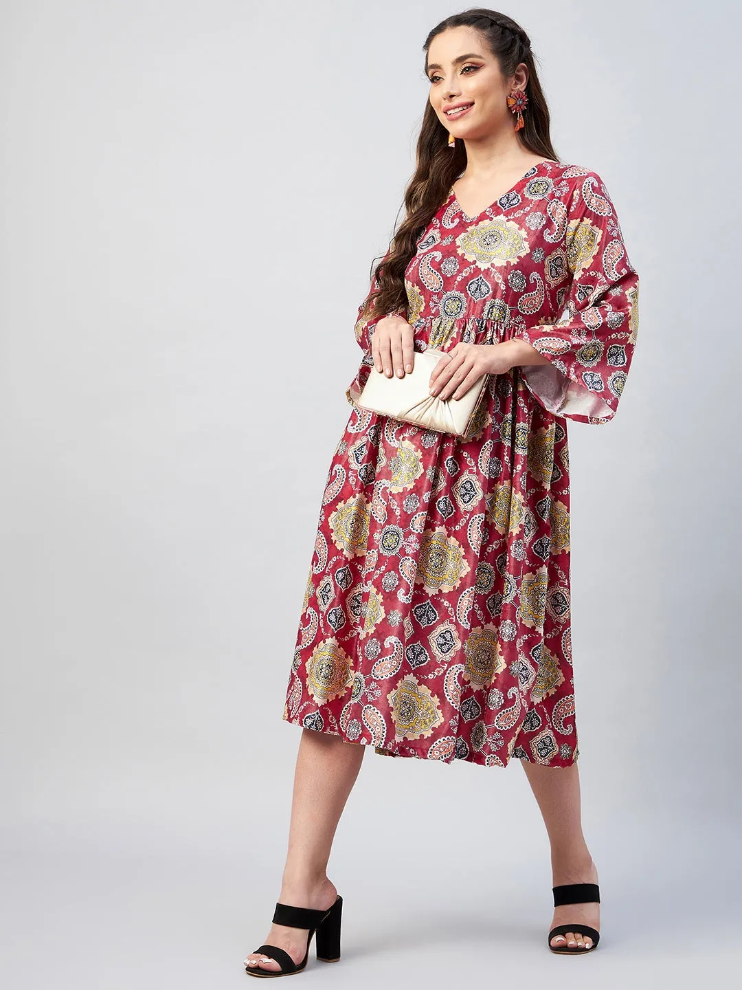 Red Printed Velvet Dress
