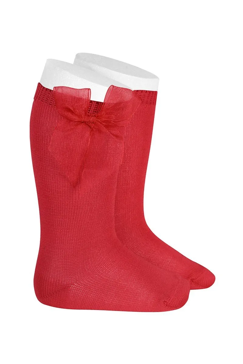 Red Tulle Bow Knee High Socks