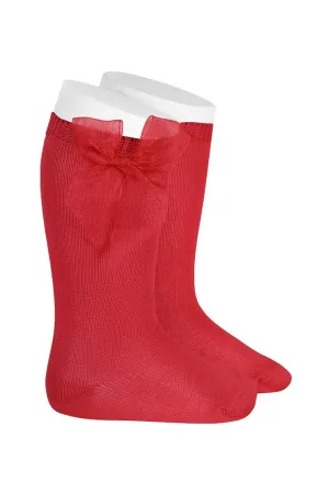 Red Tulle Bow Knee High Socks