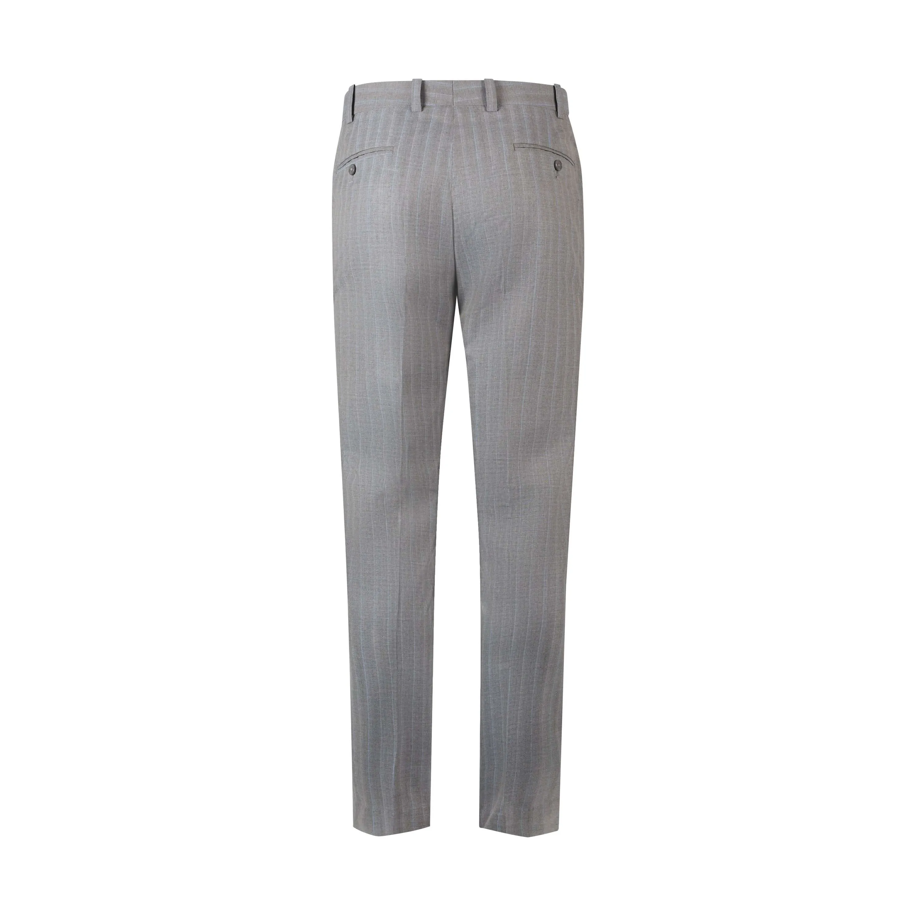 Refined Stripes Men's Light Grey Formal Trousers with Button Closure