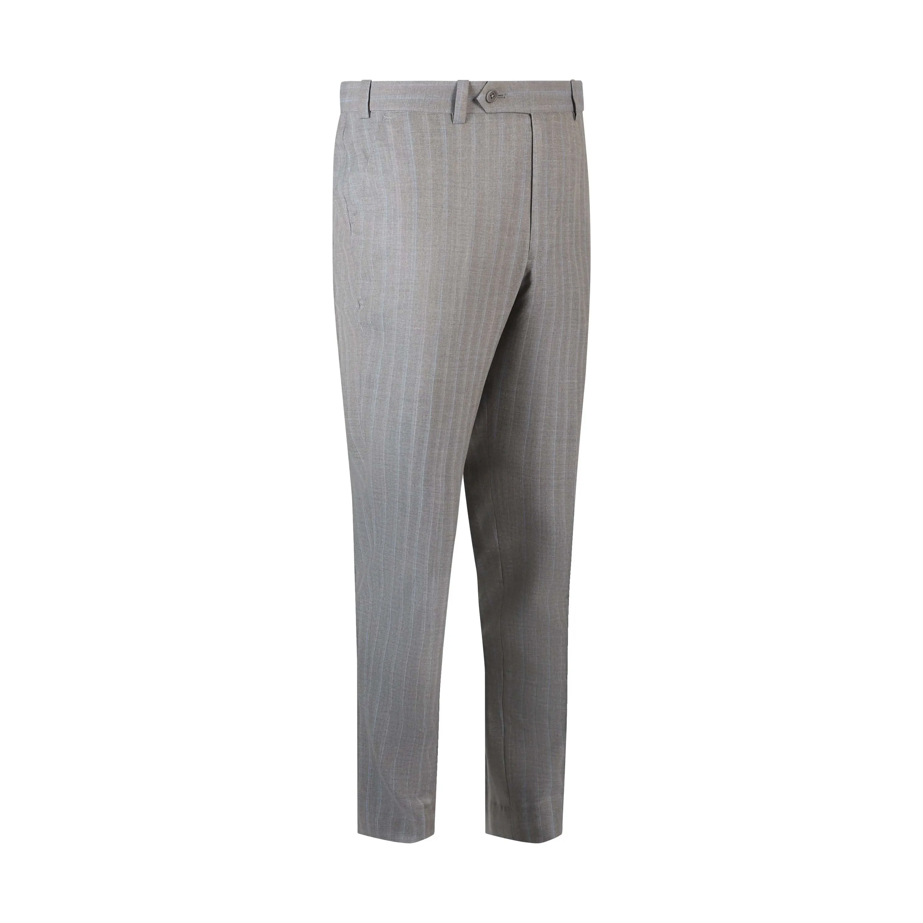 Refined Stripes Men's Light Grey Formal Trousers with Button Closure