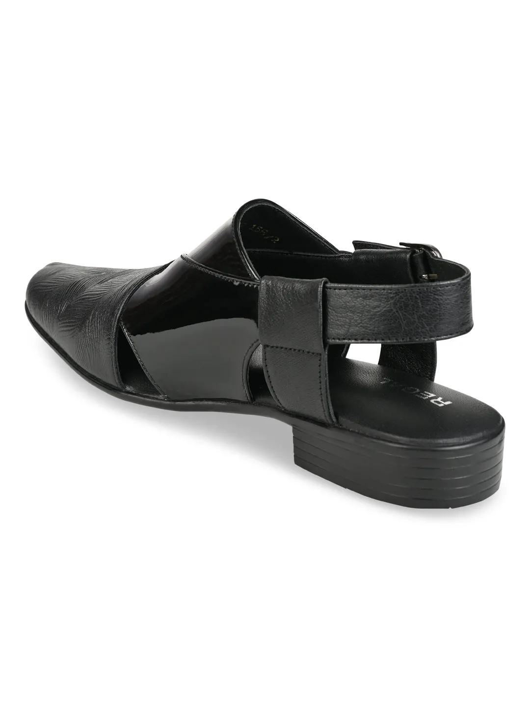 Regal Black Men Textured Leather Slip On Sandals