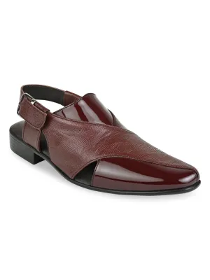 Regal Cherry Men Textured Leather Slip On Sandals