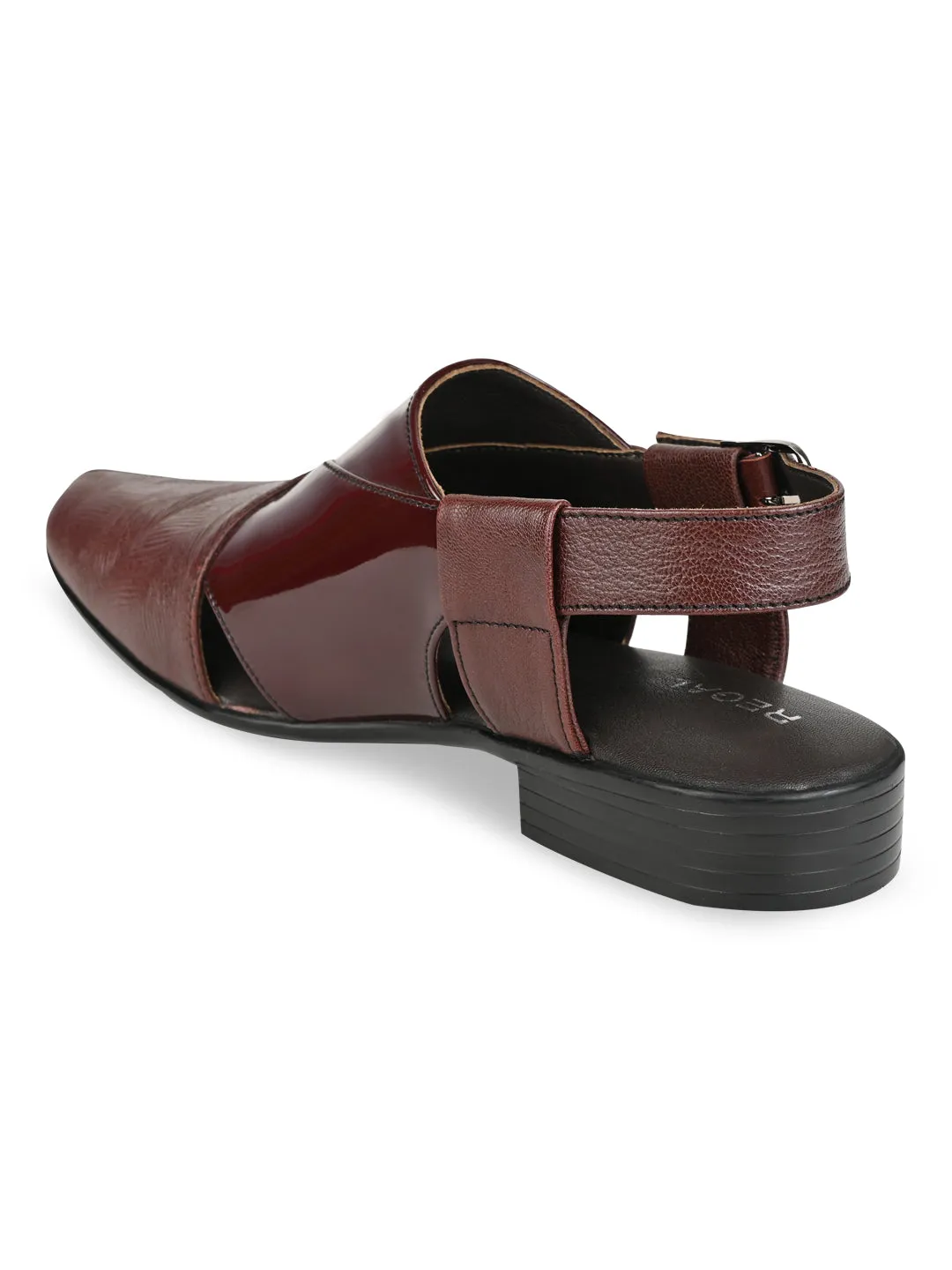 Regal Cherry Men Textured Leather Slip On Sandals