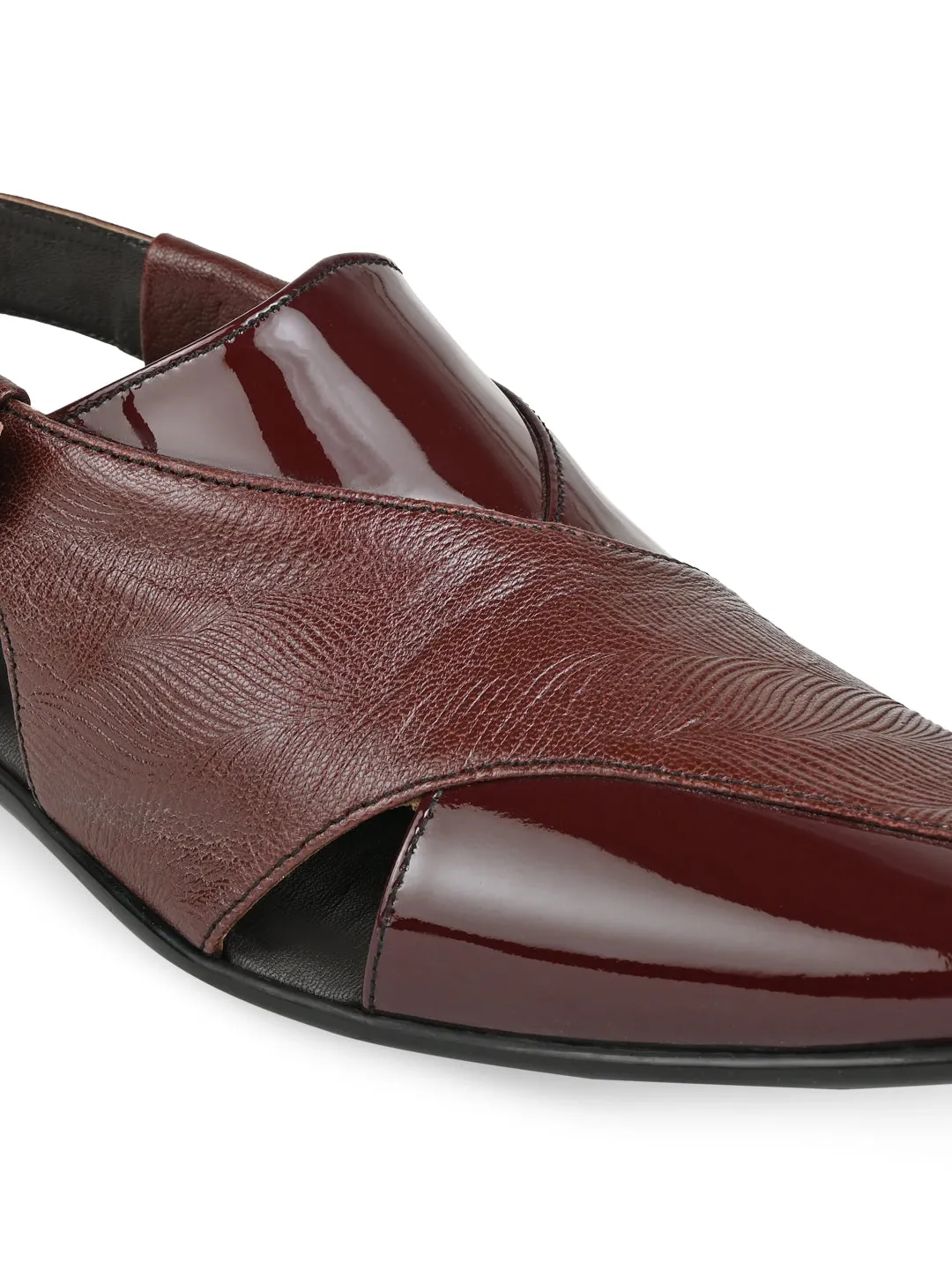 Regal Cherry Men Textured Leather Slip On Sandals