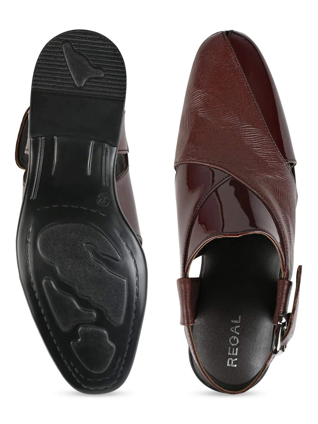 Regal Cherry Men Textured Leather Slip On Sandals