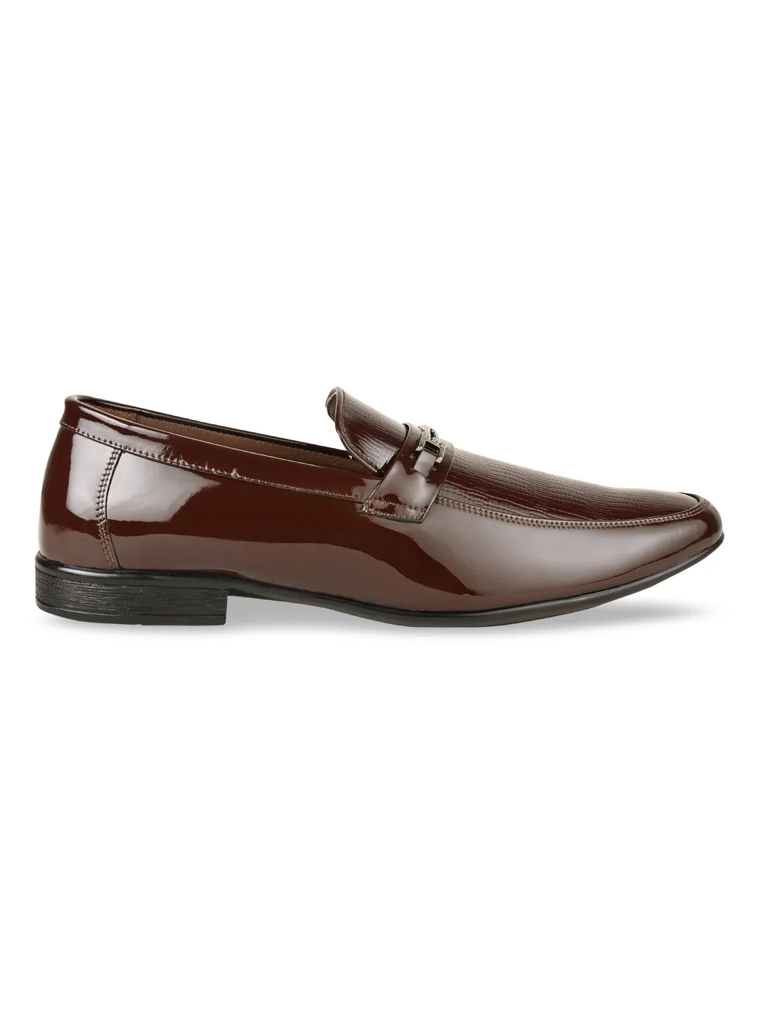Regal Maroon Men Textured Patent Slip Ons