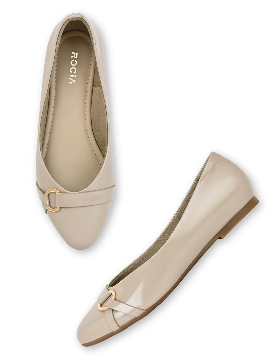 Rocia By Regal Beige Women Patent Ballerinas