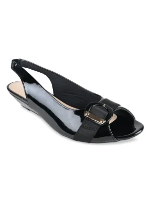 Rocia By Regal Black Women Peep Toe Sling Backs