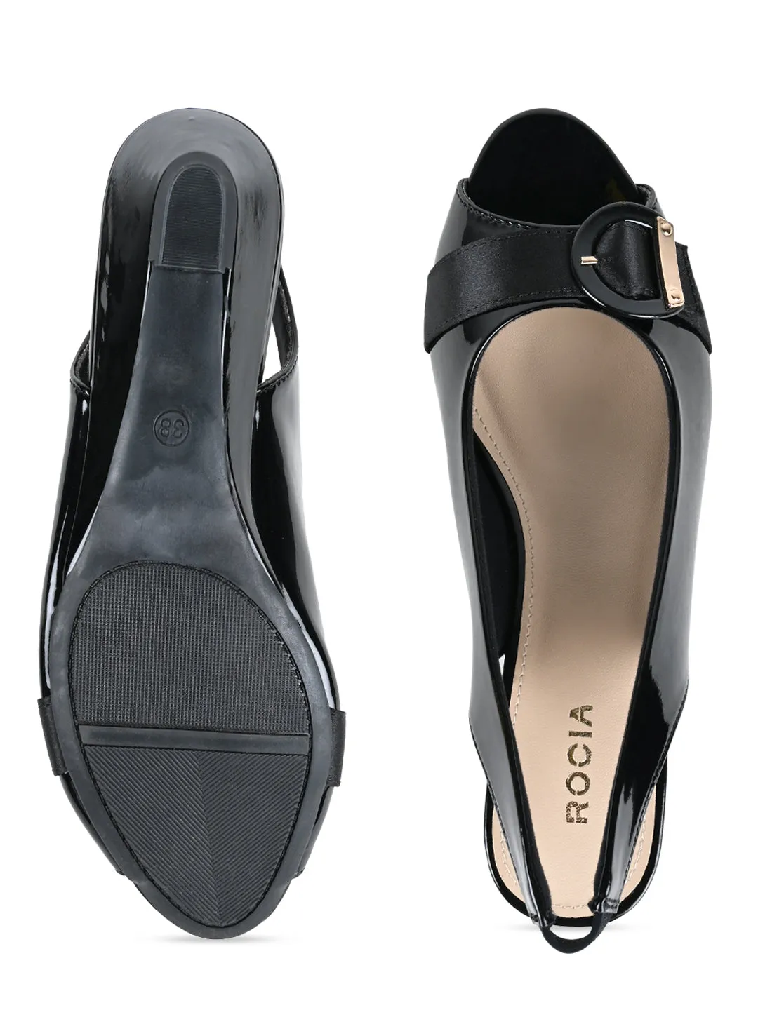 Rocia By Regal Black Women Peep Toe Sling Backs