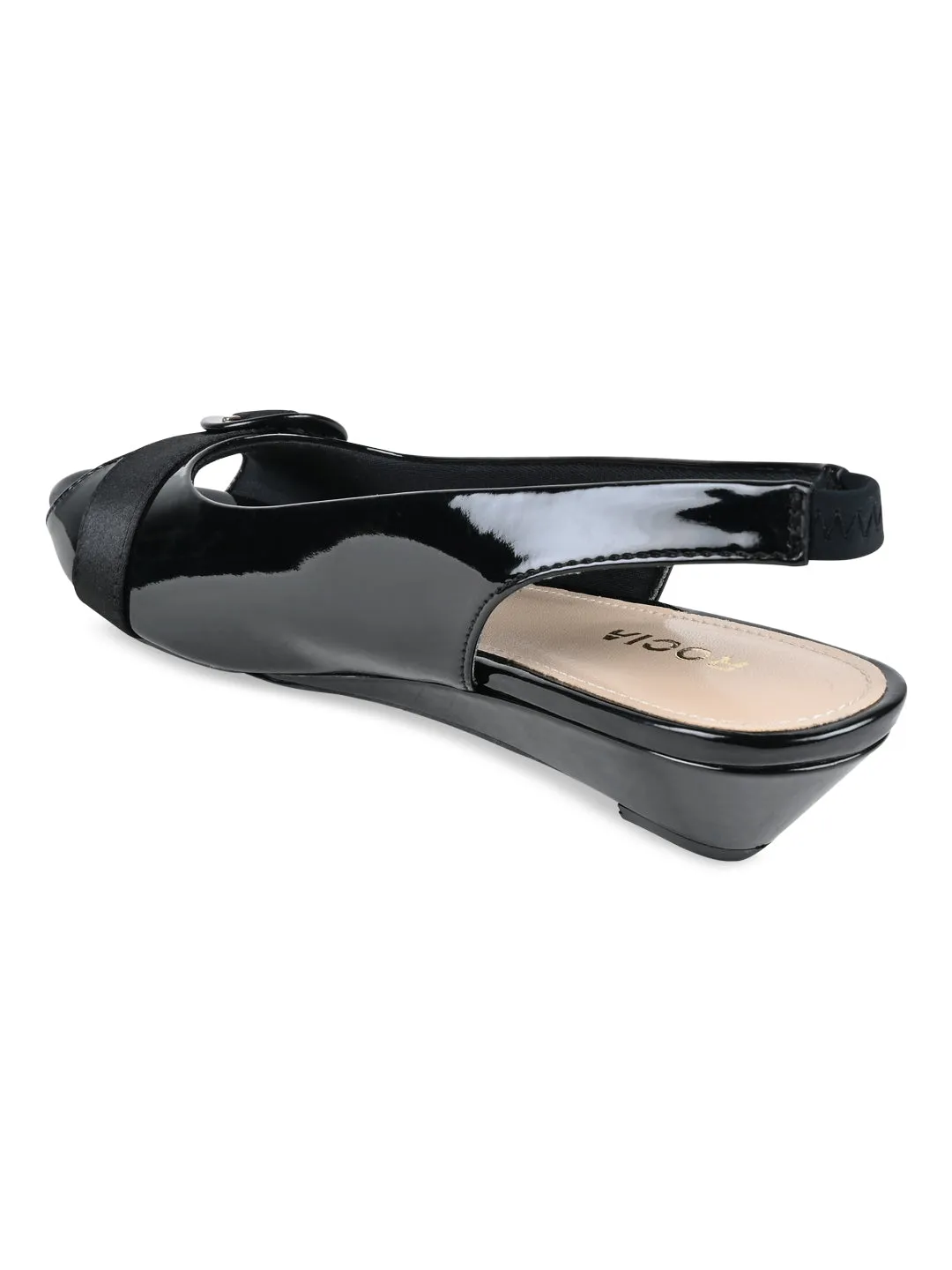 Rocia By Regal Black Women Peep Toe Sling Backs