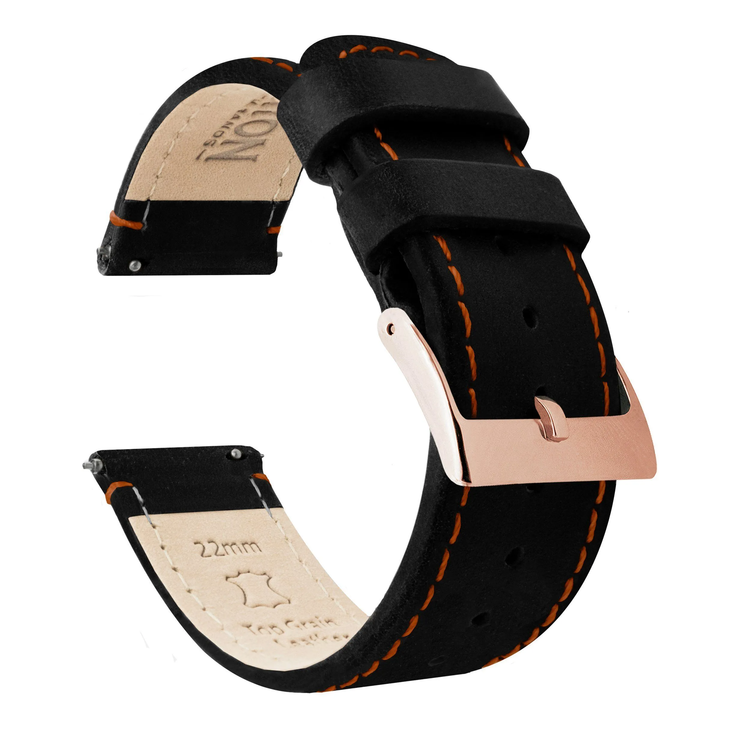 Samsung Galaxy Watch Active Black Leather Orange Stitching Watch Band
