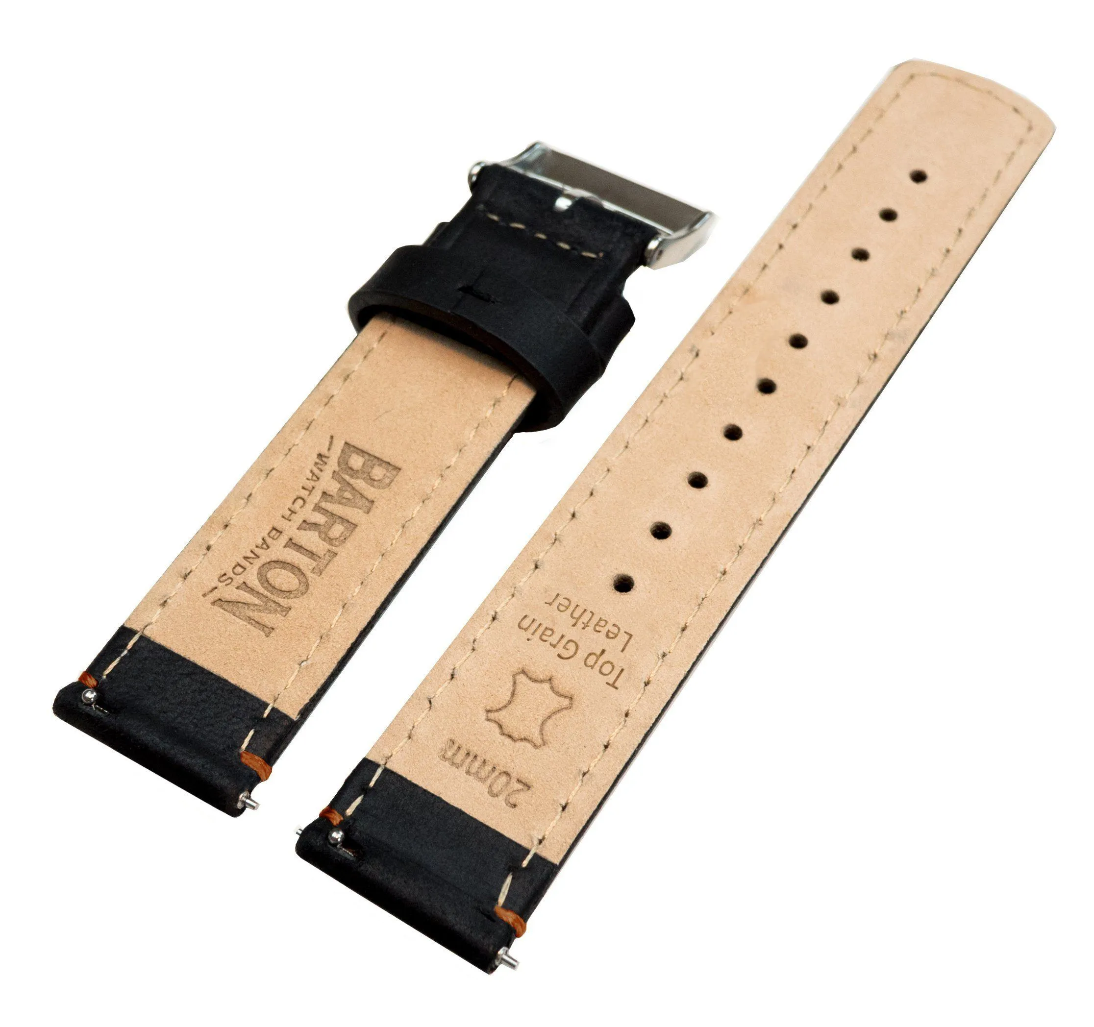 Samsung Galaxy Watch Active Black Leather Orange Stitching Watch Band