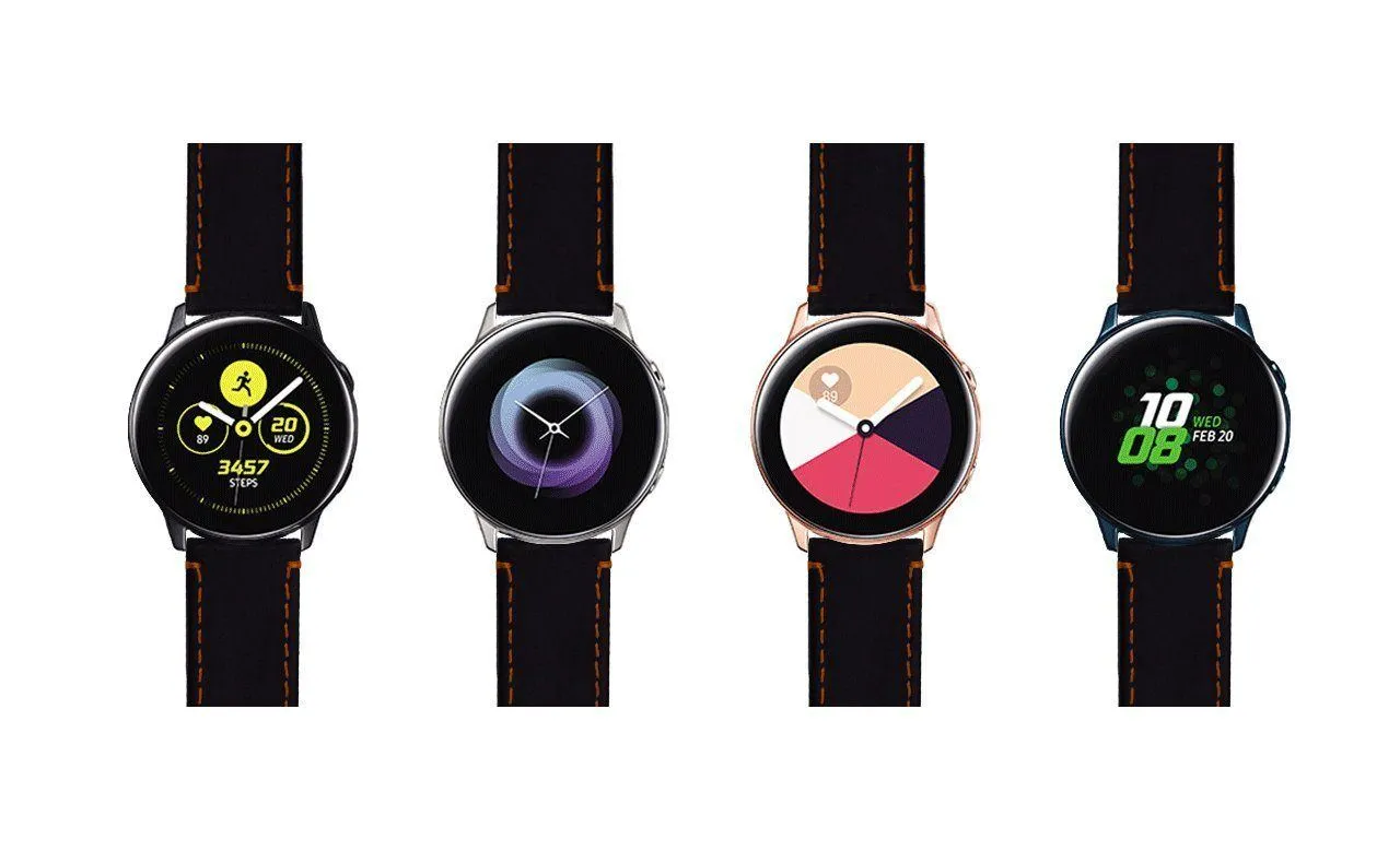 Samsung Galaxy Watch Active Black Leather Orange Stitching Watch Band