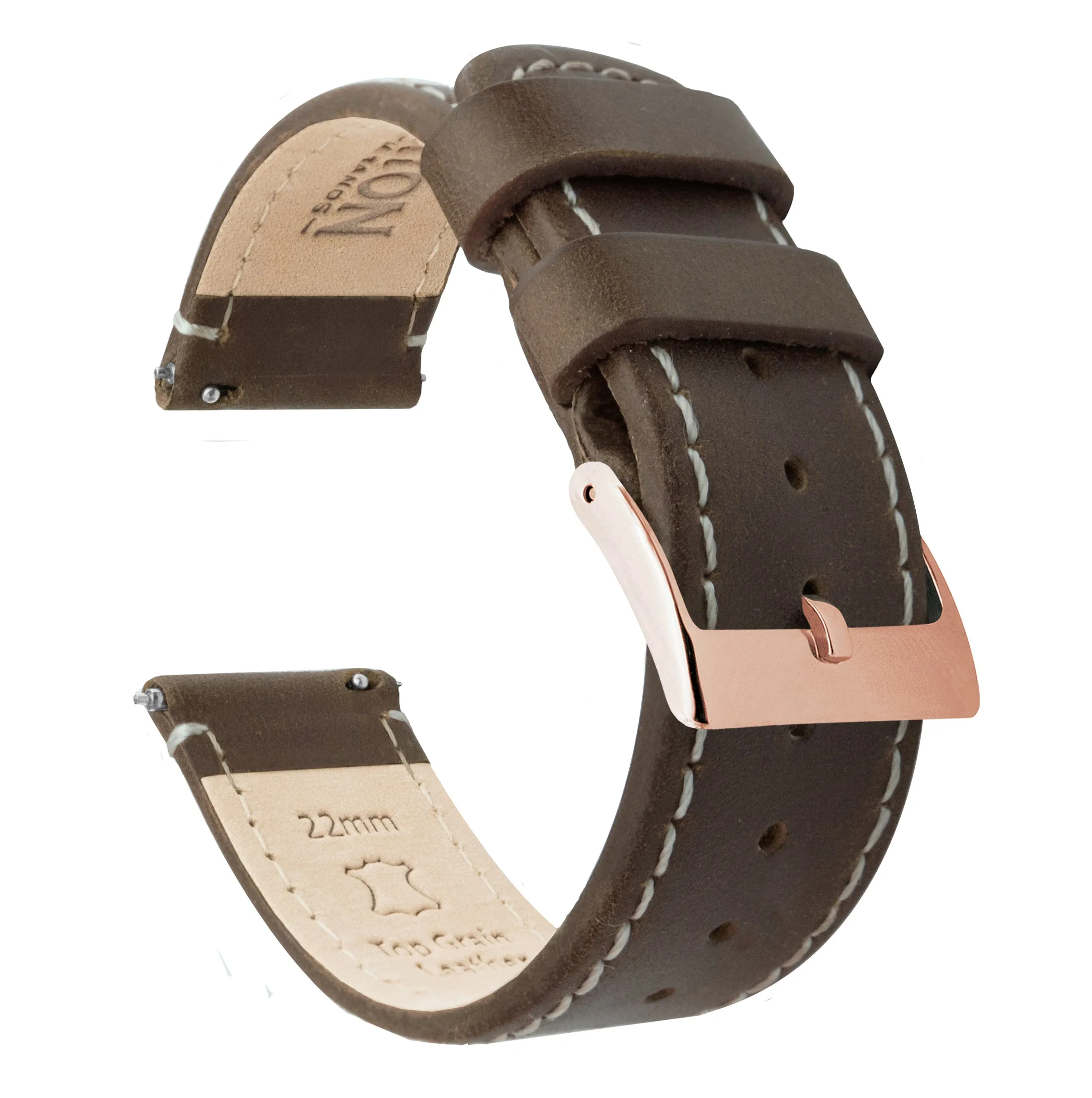 Samsung Galaxy Watch5 Saddle Brown Leather Linen White Stitching Watch Band