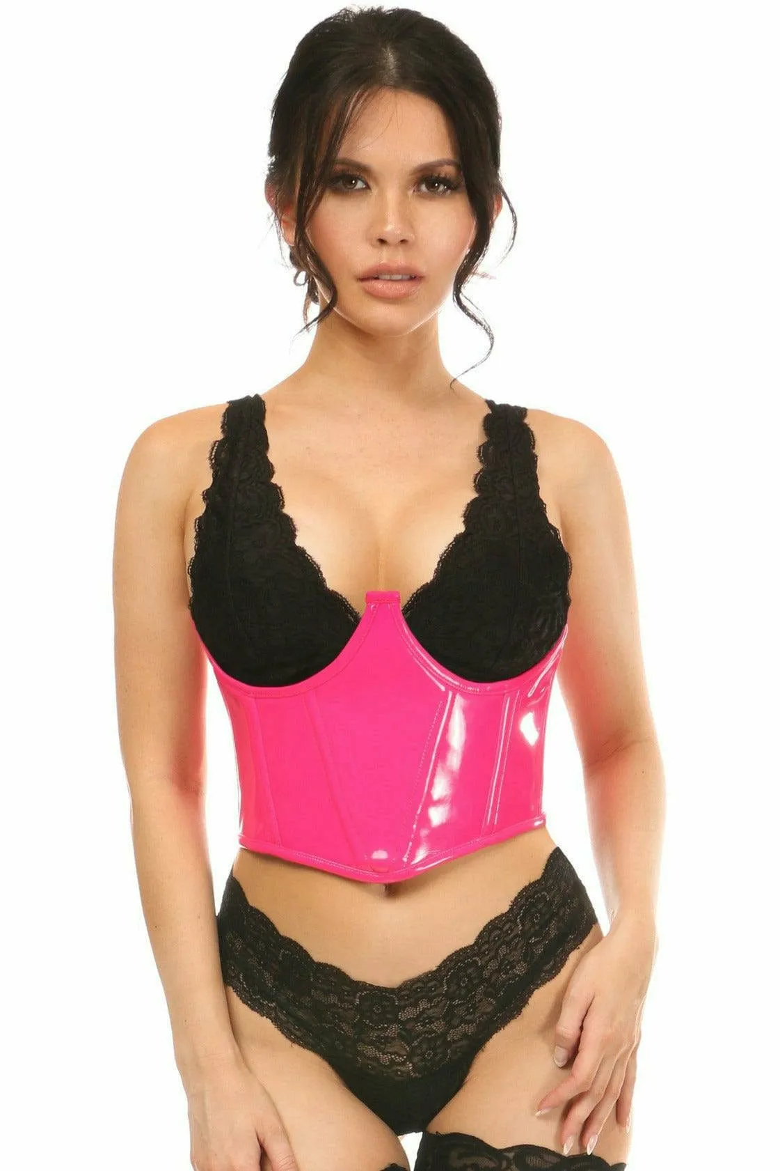 Sexy Neon Pink Patent Open Cup Underwire Waist Cincher