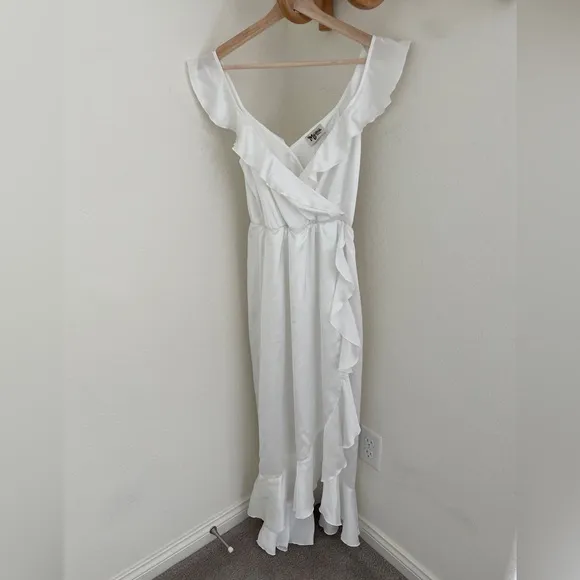 SHOW ME YOUR MUMU Samantha Ruffle Wrap Dress white size S