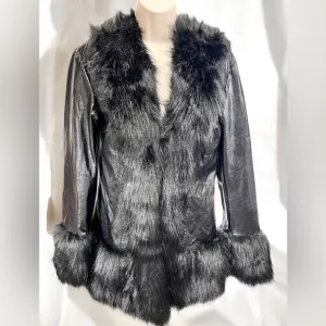 Size Small…….Gorgeous Black Faux Leather‎ &amp; Faux Fur Jacket.  New……..Widow
