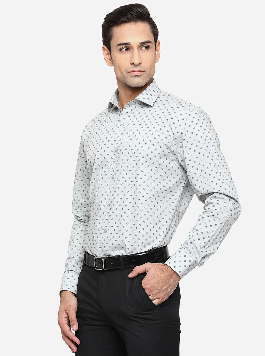 Sky Blue Printed Regular Fit Formal Shirt | JadeBlue