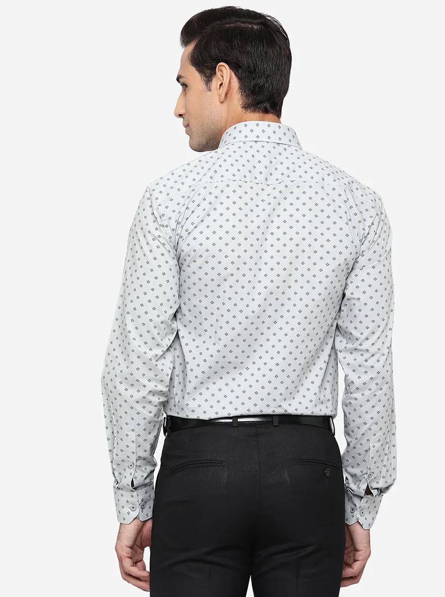 Sky Blue Printed Regular Fit Formal Shirt | JadeBlue