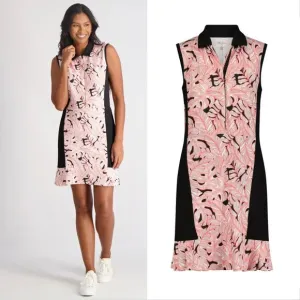 STELLA PARKER Active Tennis Dress Size S Coral Black Palm Built Short NEW $108