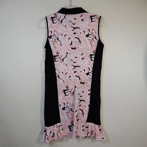 STELLA PARKER Active Tennis Dress Size S Coral Black Palm Built Short NEW $108
