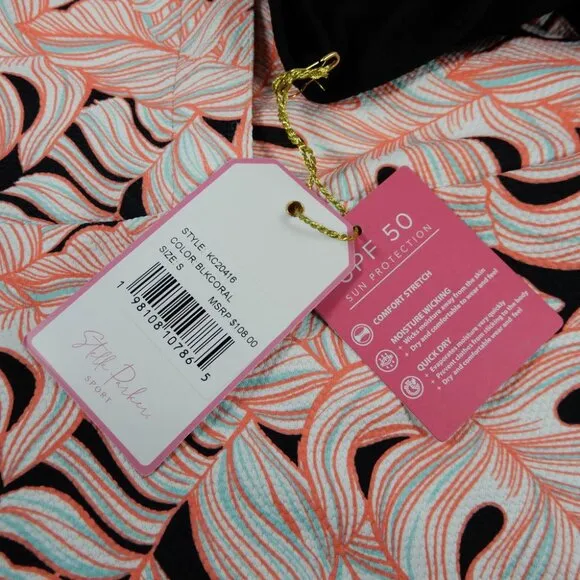 STELLA PARKER Active Tennis Dress Size S Coral Black Palm Built Short NEW $108