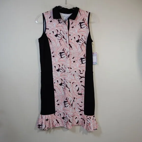 STELLA PARKER Active Tennis Dress Size S Coral Black Palm Built Short NEW $108